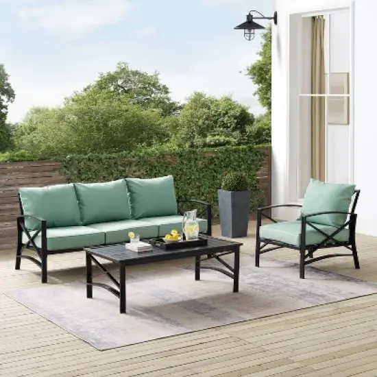 Kaplan 3pc Outdoor Sofa Set with Sofa & Arm Chair with Coffee Table - Mist - Crosley image {7}