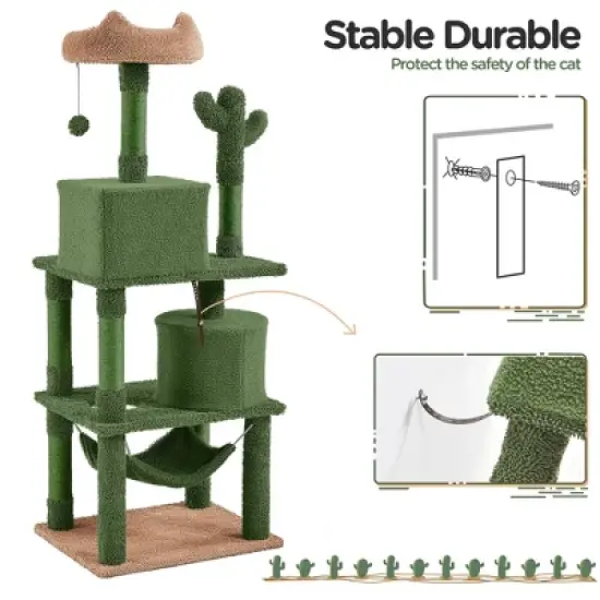 Yaheetech 62.5" H Cat Tree Cat Tower with Natural Sisal for Small- to Medium-sized Cats Green/Brown image {5}