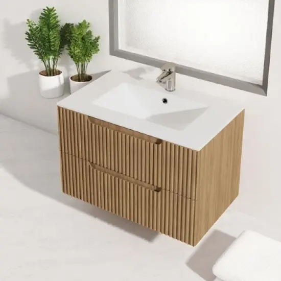30" Wall-Mounted Bathroom Vanity Cabinet with 2 Soft-Close Drawers,Floating Design &acirc;&acirc;&sbquo;?Sink, Faucet & Drain Not Included image {5}