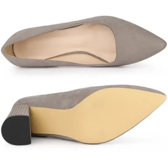 Allegra K Women's Pointy Toe Slip-on Plaid Printed Chunky Heels Pumps image {4}