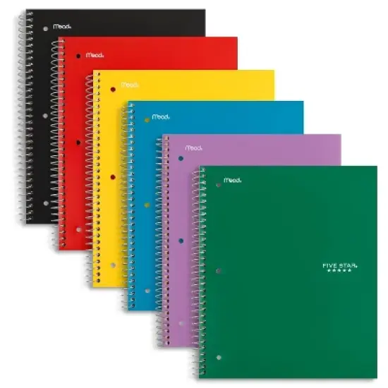 Five Star 200pg 5 Subjects Wide Ruled Spiral Notebook (Colors May Vary): Multi Subject, Perforated Pages, Flexible Cover image {8}