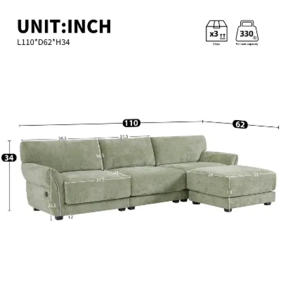 Whisen 110" Modular Sectional Sofa, 4 Seat L-Shape with Extra-Wide Seat Cushion, USB and Type-C Charger image {14}