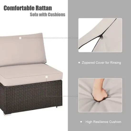 Tangkula 2PCS Patio Sectional Armless Sofas Outdoor Rattan Furniture Set w/ Cushions image {4}