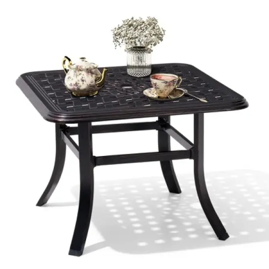 Crestlive Products Cast Aluminum Patio Side Table Outdoor Square Anti-Rust with Umbrella Hole Coffee Bistro Table  24&rsquo;&rsquo; Black with Bronze Spot image {5}