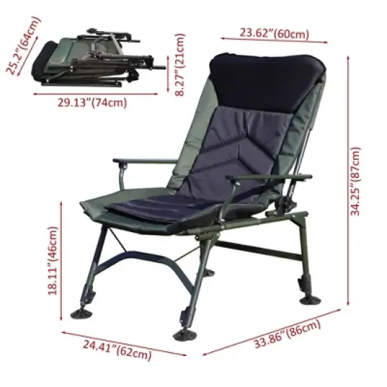 QingMoon Camping Lounge Chair, Portable Reclining Chair with Armrests and Adjustable backrest for Indoor and Outdoor Camping Beach Hiking Fishing image {3}