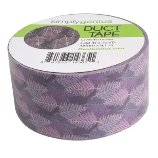 Simply Genius Pattern Duct Tape Heavy Duty - DIY Craft Supplies - Colored Duct Tape - Single Roll 1.8 in x 10 yards (Lavender Leaves) image {1}