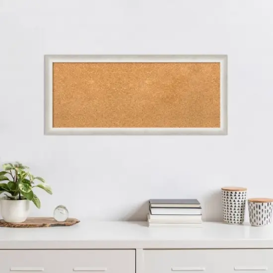 32"x14" Two Tone Wood Frame Natural Cork Board Silver - Amanti Art: Wall Mount, Bulletin Board, Message Center image {7}