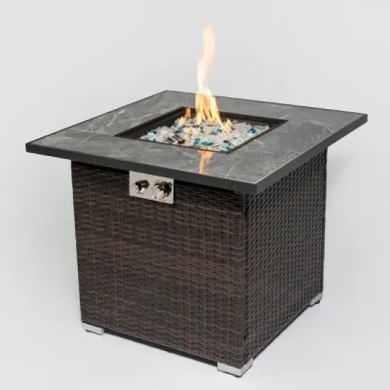 Christopher Knight Home Meredith Modern 40,000 BTU Outdoor Square Propane Steel Fire Pit Table with Lid, Glass Rocks and Rain Cover image {3}