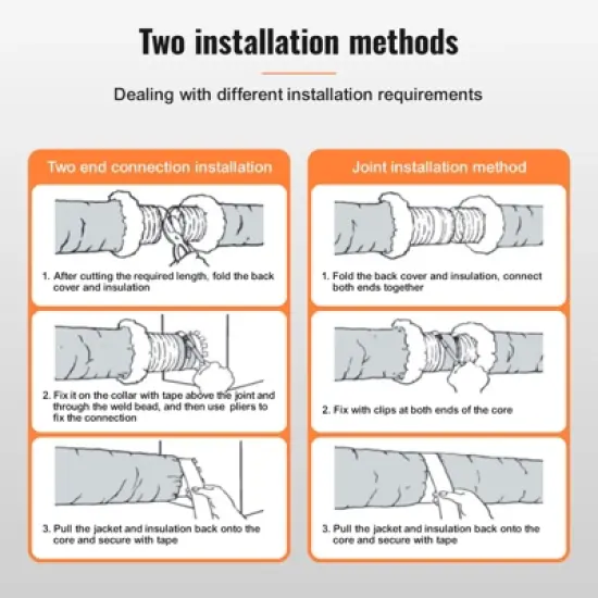 VEVOR Dryer Vent Hose, 5'' Insulated Flexible Duct 25FT Long with 2 Duct Clamps, Heavy-Duty Three Layer Protection, Silver image {5}