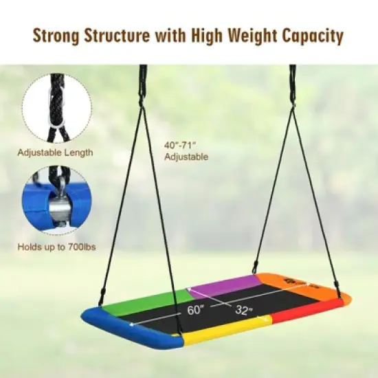Infans 700lb Giant 60" Platform Tree Swing Outdoor w/ 2 Hanging Straps Colorful image {5}