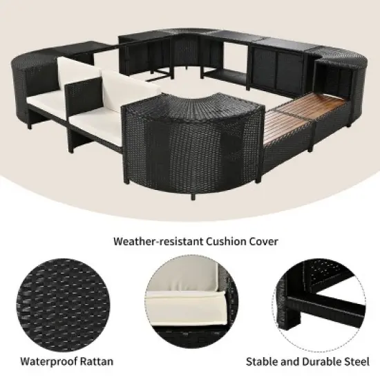 105 in Rattan Spa Surround Sofa Set with Waterproof Cushions and Storage Cabinets, Outdoor Sectional Sofa for Hot Tub & Backyard-Cuddlewood image {6}