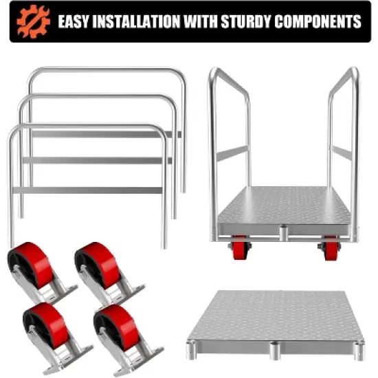 2 in 1 Heavy Duty Platform Truck with 1 Front & 2 Side Handrails, Panel Truck Cart, 2000Lb Capacity Drywall Cart with Swivel Casters, Flatbed Dolly image {3}