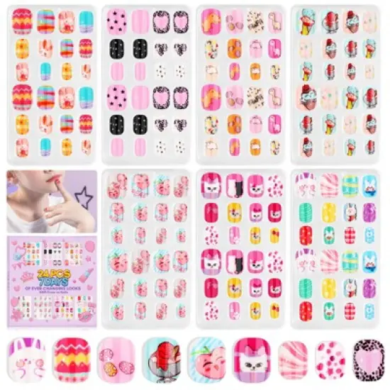 SAVILAND Kids Press On Nails for Girls 8-12 Years, 168PCS Colorful Short Square Fake Nails with 7 Day Wear - Christmas Gift Set. image {7}