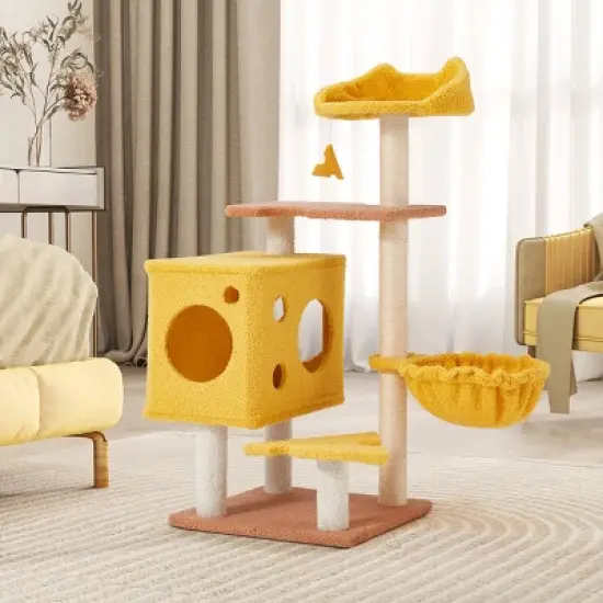 EROMMY 37" Cat Cheese Tree - Cute Cat Tree Tower For Indoor Small Cats, Cat House With Top Perch, Cozy Hammock, And Sisal Scratching Post image {7}