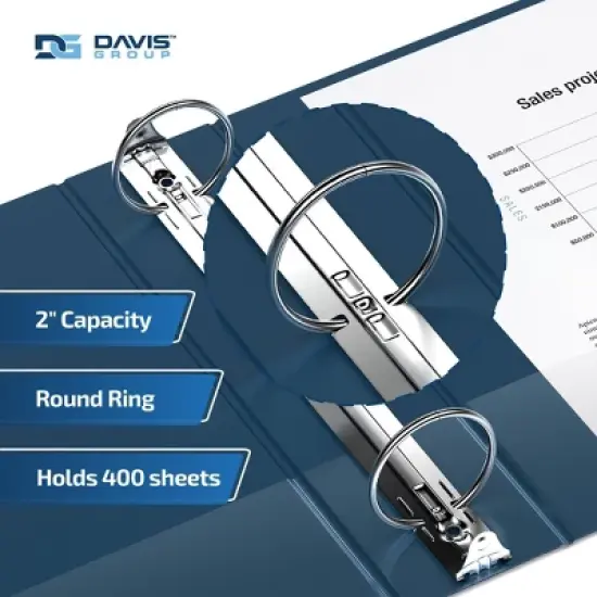 Premium Economy 2" Round Ring Binder 6pk Navy Blue: Davis Group, Hard Cover, 400 Sheet Capacity, 2 Pockets, Polypropylene image {2}