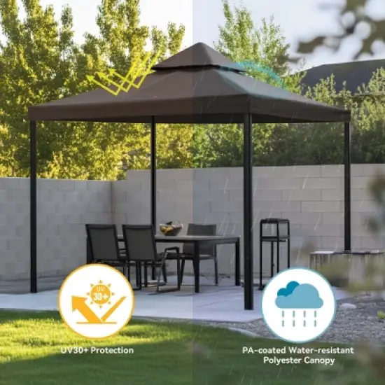 Yescom 10x10Ft UV30+ Gazebo Replacement Top for 2 Tier Outdoor Canopy Cover Patio Backyard Party Deck Coffee Liqueur Tan image {5}