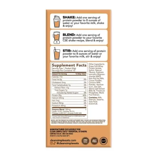 Clean Simple Eats Protein Powder Sticks - Chocolate Peanut Butter - 12oz/10ct image {8}