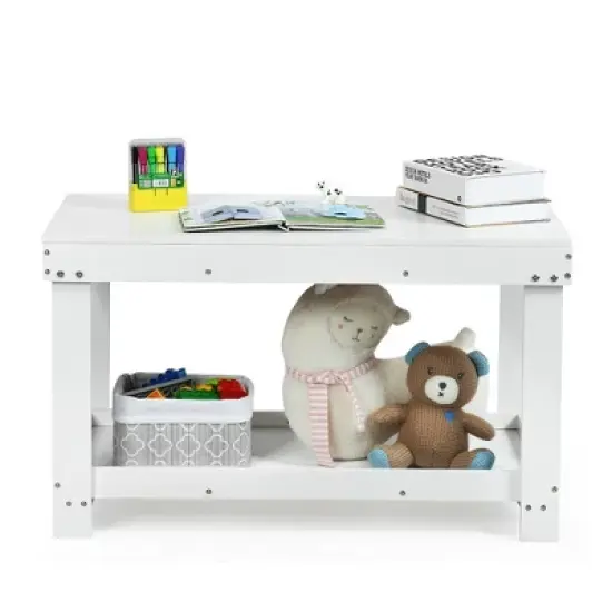 Costway Solid Wood Kids Activity Play Table Block Table Multifunction W/Storage White image {9}