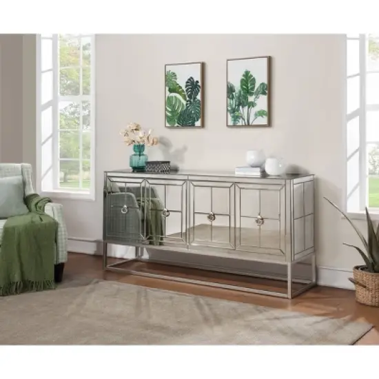 Adolphe Contemporary 4 Door Mirrored Storage Credenza/Sideboard Gold - Treasure Trove image {2}