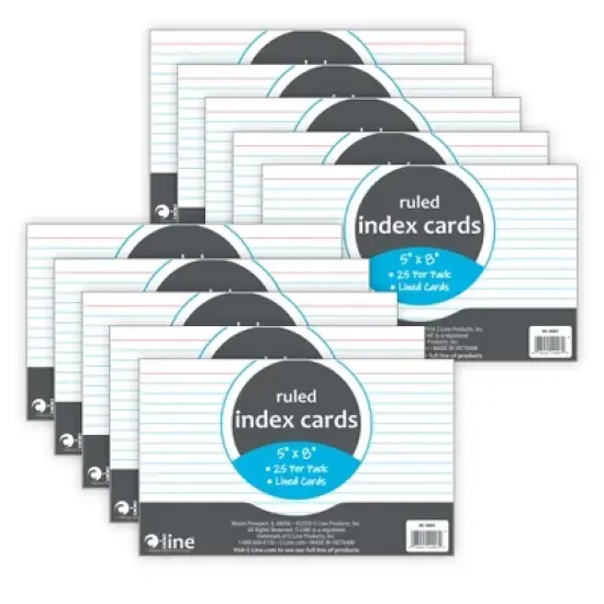 C-Line&reg; Index Cards, 5" x 8", White, Ruled, 25 Per Pack, 10 Packs image {5}