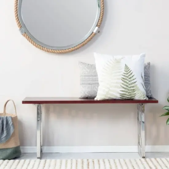 Lennox Contemporary Wood and Silver Metal Bench Dark Walnut Brown - Adore Decor image {2}