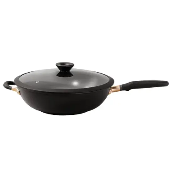 Meyer Accent Series 12.75" Hard Anodized Nonstick Induction Stir Fry Wok with Helper Handle and Glass Lid Matte Black image {8}