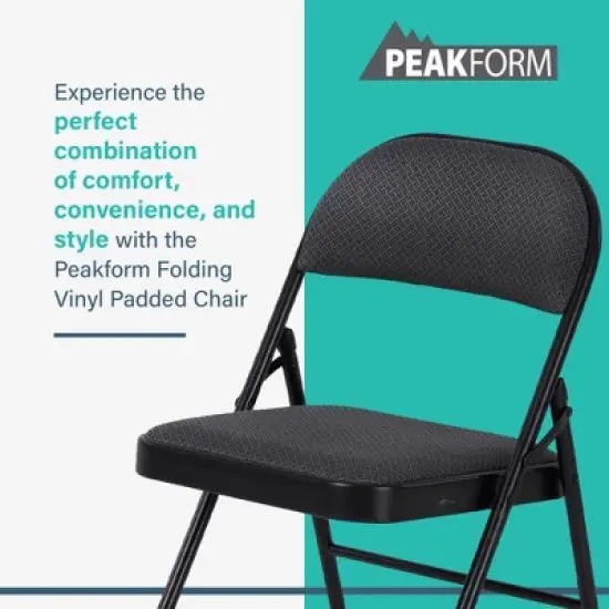 Peakform Folding Vinyl Padded Chair with Comfortable Seat Cushion, Compact, Lightweight, Easy Storage, 4 Pack, Gray Design, Black Frame image {1}