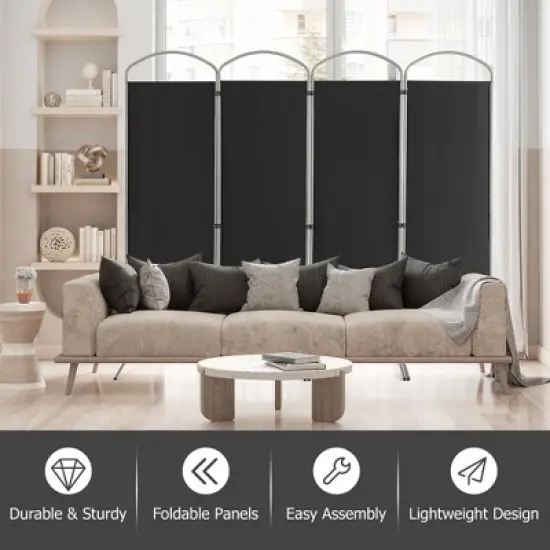 Costway 4 Panels Folding Room Divider 6 Ft Tall Fabric Privacy Screen Black/Brown/Grey/White image {3}