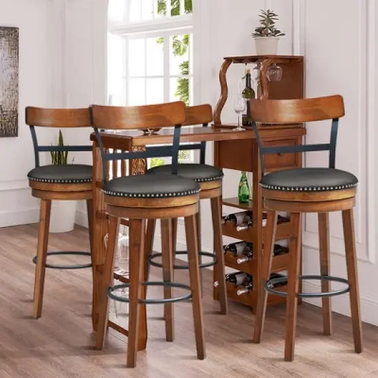 Costway Set of 2/4 BarStool 30.5'' Swivel Pub Height Dining Chair with Rubber Wood Legs image {2}