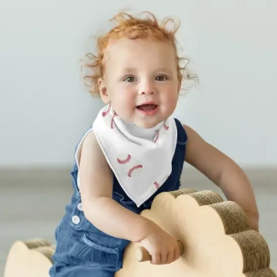 Sweet Jojo Designs Boy Fabric Baby Bibs Baseball Patch White Blue and Grey 3pc image {3}