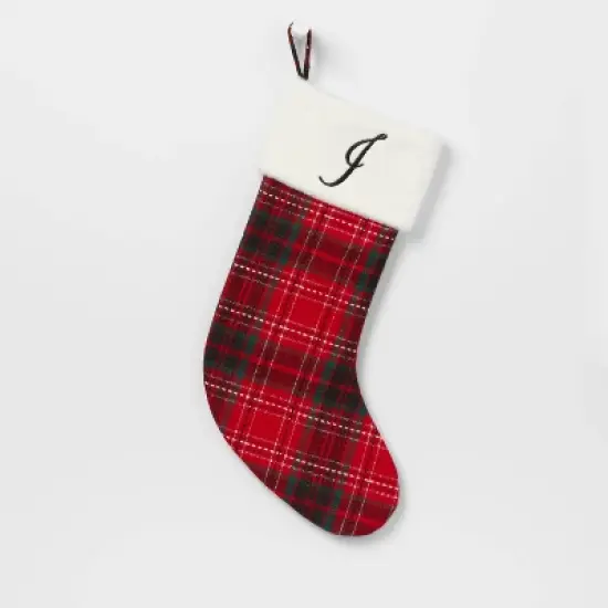 20" Plaid Monogram Christmas Holiday Stocking with Faux Fur Cuff Red/Green/White - Wondershop&trade; image {11}