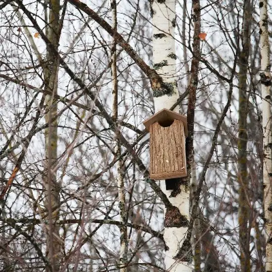 Outer Trails Japanese Cedar Wooden Owl Houses, Composite Weather Tight Roof, Bark Front image {1}