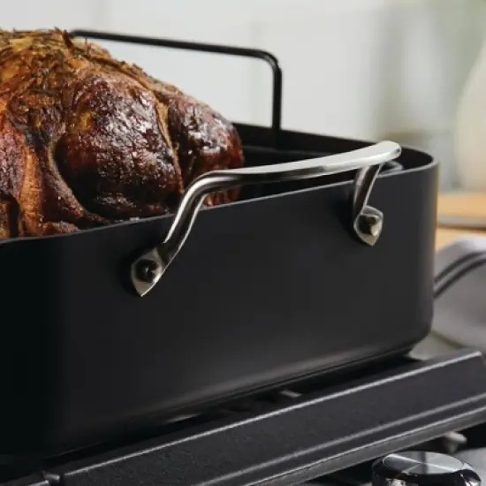 KitchenAid Hard Anodized Induction 13"x15.75" Roaster with Nonstick Rack: Turkey Roasting Pan, Oven-Safe, Matte Black image {12}