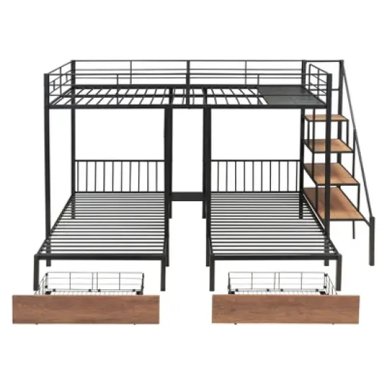 Full over Twin-Twin Triple Bunk Bed with Drawers and Staircase - ModernLuxe image {5}