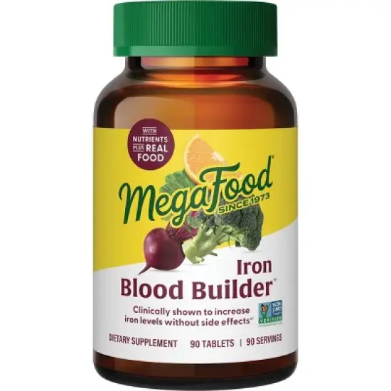 MegaFood Blood Builder - Iron Supplement To Increase Iron Levels w/o Side Effects - for Women w/ Vitamin C, Vitamin B12 & Folic Acid, Vegan, 90 Tabs image {6}