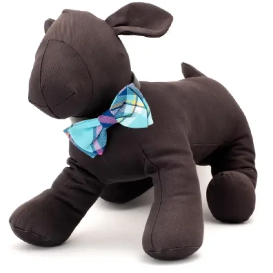 The Worthy Dog Aqua/Navy Plaid Bow Tie Adjustable Collar Attachment Accessory image {2}