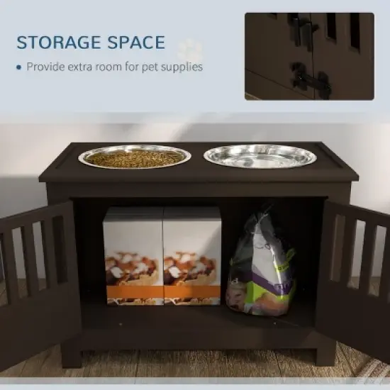INFURNIC Pet Bowl Large Elevated Feeding Station with Storage Cabinet Stainless Steel Bowls, Brown, 23.5"*11.8"*17" image {3}