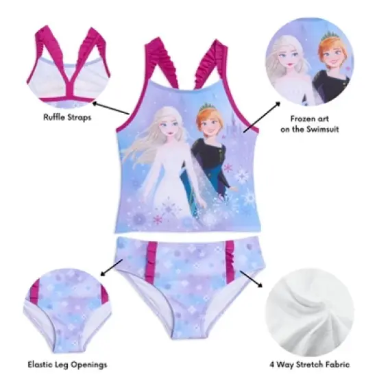 Disney Princess Anna Elsa Girls Tankini Top and Bikini Bottom Swim Set Toddler to Little Kid image {7}