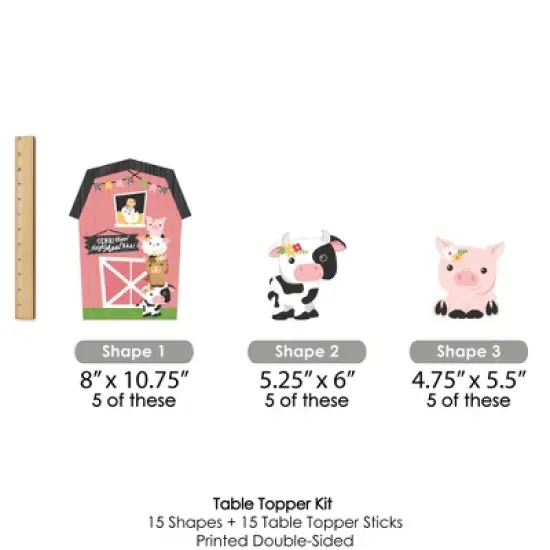 Big Dot of Happiness Girl Farm Animals - Pink Barnyard Baby Shower or Birthday Party Centerpiece Sticks - Table Toppers - Set of 15 image {6}