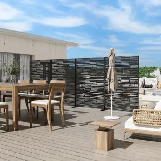 PexFix 72 in. x 47 in. Outdoor Metal Privacy Screen Garden Fence in Shine Pattern in Black image {3}