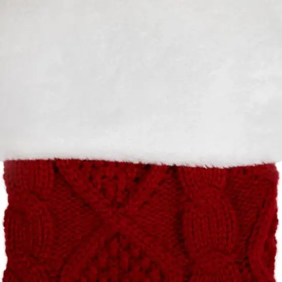 Northlight Cable Knit with Faux Fur Cuff Christmas Stocking  - 20.5" - Red and White image {4}