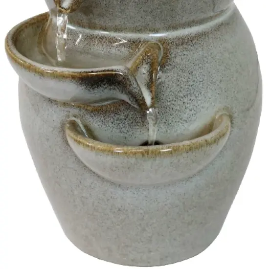 Sunnydaze Indoor Home Decorative Smooth Ceramic Cascading Side Tiers Tabletop Water Fountain - 8" - Light Brown image {3}