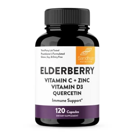 Sandhu's Elderberry Vitamin C and Zinc with Quercetin & Vitamin D3 for Immune Support (120 Capsules) image {8}