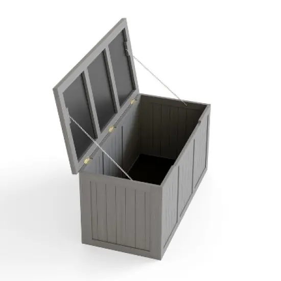 Gulches 67 Gallon Outdoor Wooden Deck Box, Solid Wood Storage with Seat & Table Top for Patio Cushions Pool Toys Garden Tools image {7}