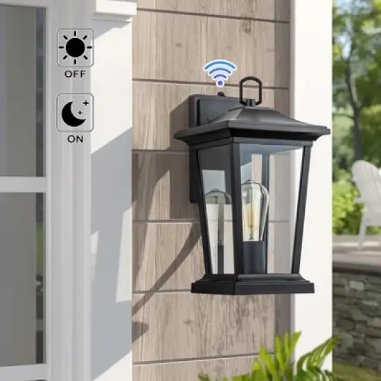 C Cattleya 1-Light Matte Black Dusk to Dawn Outdoor Wall Light with Clear Tempered Glass image {1}