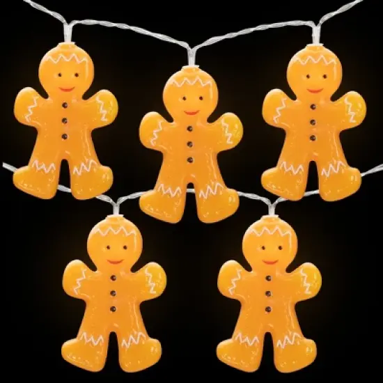 Northlight 10-Count LED Orange Gingerbread Men Christmas Fairy Lights, 4ft, Copper Wire image {2}