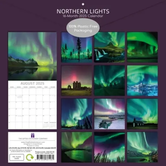 The Gifted Stationery 2025 Square Wall Calendar, Northern Lights, 16-Month Natural World Theme with 180 Reminder Stickers (12x12 In) image {3}