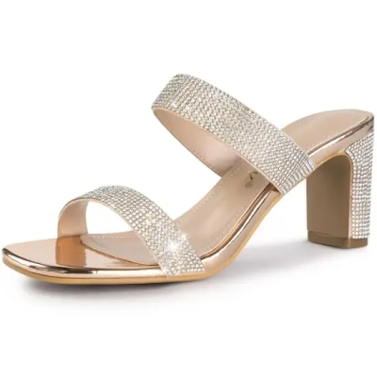 Allegra K Women's Rhinestone Chunky Slide Heel image {7}