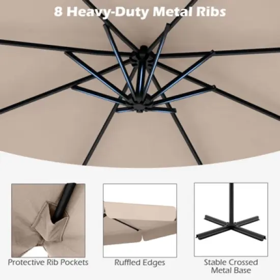 Costway 10 FT Offset Hanging Umbrella  Patio Cantilever Umbrella with Cover Beige/Gray/Navy/Turquoise/Red/Brown image {9}