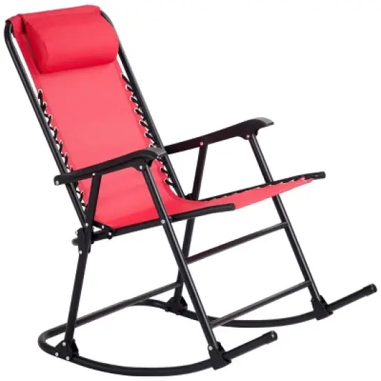 Costway Folding Zero Gravity Rocking Chair Rocker Porch Outdoor Patio Headrest Red image {1}